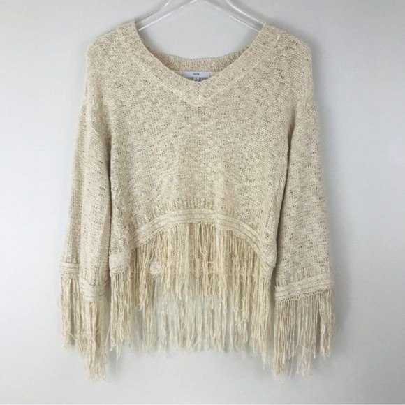 FATE Boho Distressed Knit Tiered Fringe Sweater Size Small - Picture 1 of 12